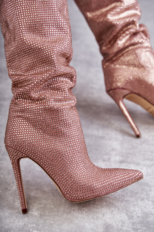 dlouhé boty s tenkými podpatky s třpytivými očky růžová Lovisa  dlouhé boty s tenkými podpatky s třpytivými očky růžová Lovisa