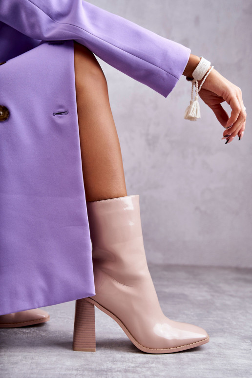  s efektem laku Dřeváky dlouhé boty béžové Margit