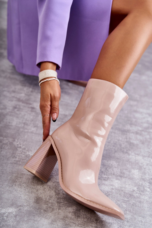  s efektem laku Dřeváky dlouhé boty béžové Margit