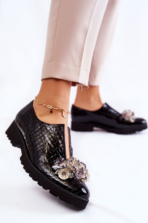 Elegantní styl s efektem laku boty s ornamenty  Černé Cindy Elegantní styl s efektem laku boty s ornamenty  Černé Cindy