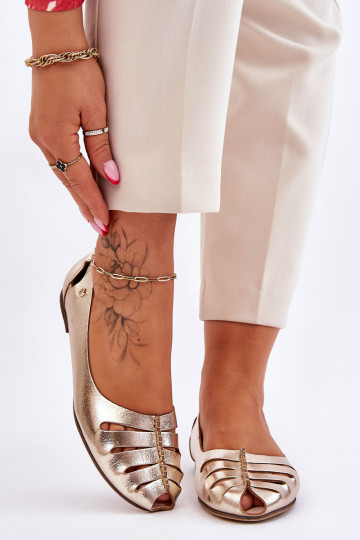 Zazoo 10009 Pohodlné kožené baleríny  zlaté barvy