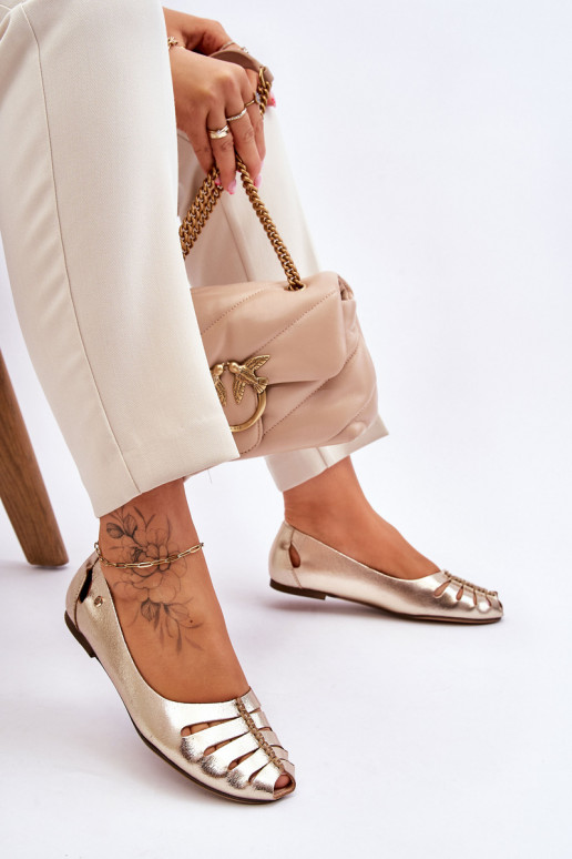 Zazoo 10009 Pohodlné kožené baleríny  zlaté barvy Zazoo 10009 Pohodlné kožené baleríny  zlaté barvy