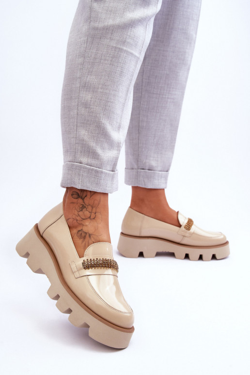 mokasíny s platformou s ornamenty Laura Messi 2600 béžové  mokasíny s platformou s ornamenty Laura Messi 2600 béžové
