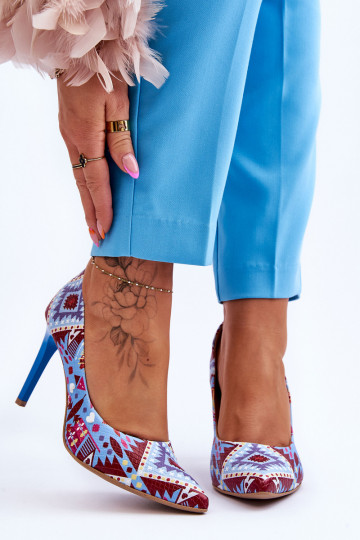 Boty na vysokém podpatku  Shoes 2659 azurová-červené