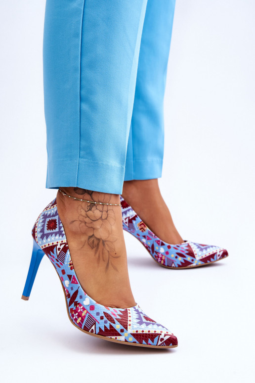 Boty na vysokém podpatku  Shoes 2659 azurová-červené   Boty na vysokém podpatku  Shoes 2659 azurová-červené