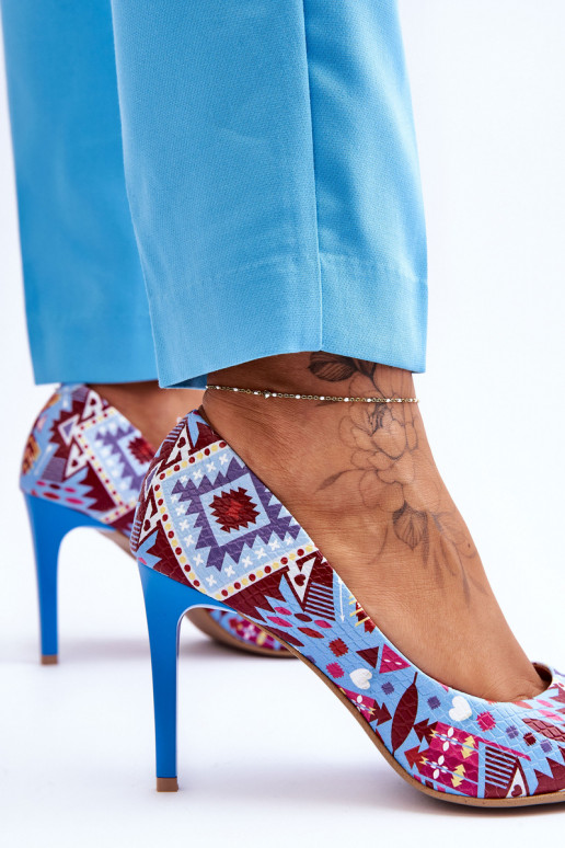 Boty na vysokém podpatku  Shoes 2659 azurová-červené   Boty na vysokém podpatku  Shoes 2659 azurová-červené