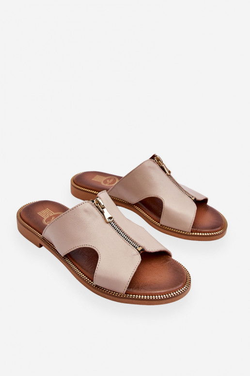  Pantofle s ozdobnými zipy béžové Lemar Clarence