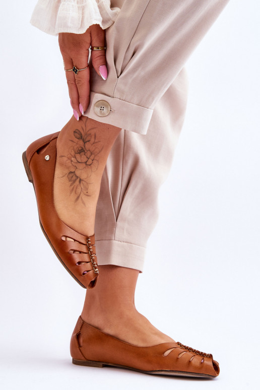 Zazoo 10009 Pohodlné kožené baleríny  hnědá Zazoo 10009 Pohodlné kožené baleríny  hnědá