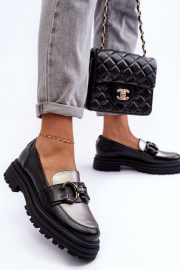 Kožené kotníkové boty s masivní podrážkou Černé Elkiza