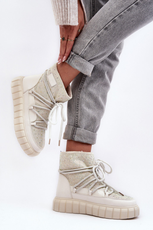 zateplené Sněhule Zdobené  GOE MM2N4081 béžové zateplené Sněhule Zdobené  GOE MM2N4081 béžové