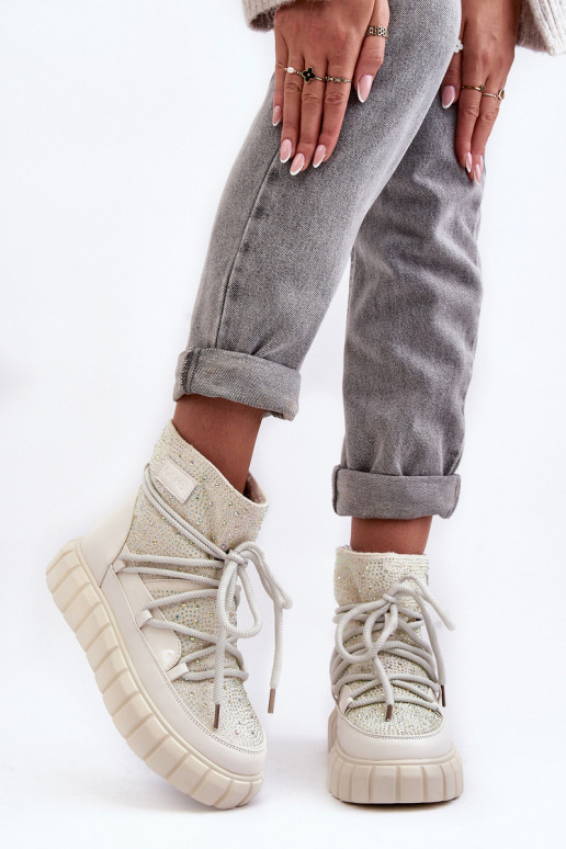 zateplené Sněhule Zdobené  GOE MM2N4081 béžové zateplené Sněhule Zdobené  GOE MM2N4081 béžové