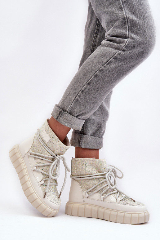 zateplené Sněhule Zdobené  GOE MM2N4081 béžové zateplené Sněhule Zdobené  GOE MM2N4081 béžové