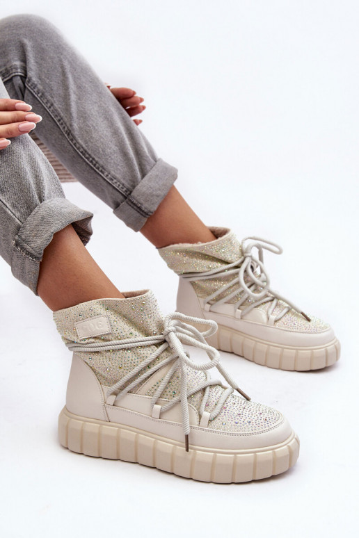 zateplené Sněhule Zdobené  GOE MM2N4081 béžové zateplené Sněhule Zdobené  GOE MM2N4081 béžové