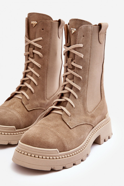 ze semiše  boty  se šněrováním béžové Nicole 2836 ze semiše  boty  se šněrováním béžové Nicole 2836