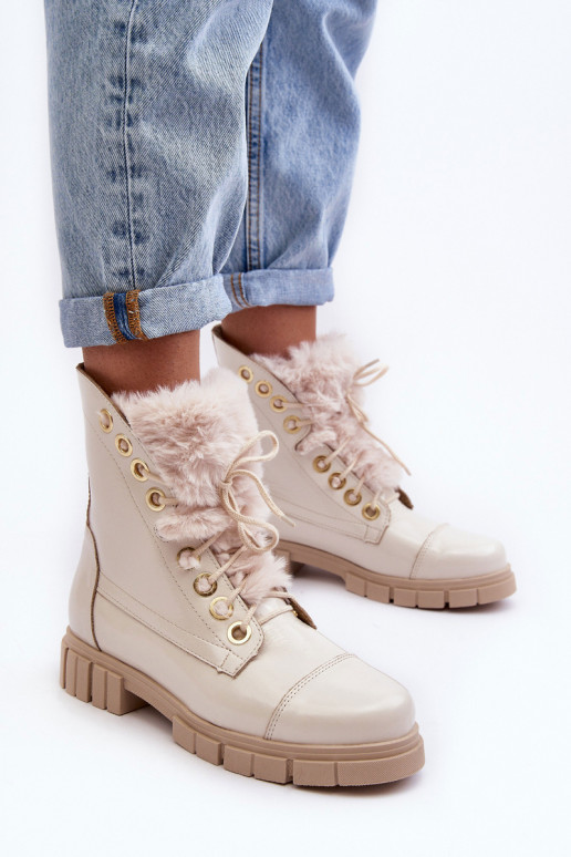 Dřeváky  s kožešinou slonová kost  3296