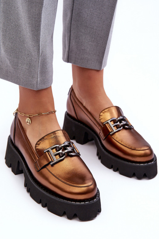 boty mokasíny s ornamenty Laura Messi 2699 zlaté barvy   boty mokasíny s ornamenty Laura Messi 2699 zlaté barvy