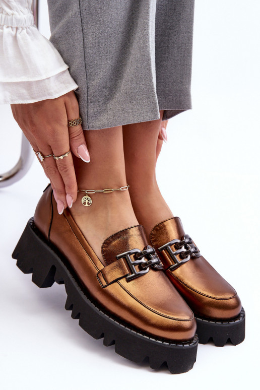 boty mokasíny s ornamenty Laura Messi 2699 zlaté barvy   boty mokasíny s ornamenty Laura Messi 2699 zlaté barvy