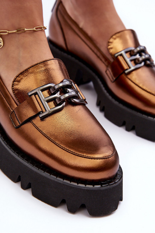 boty mokasíny s ornamenty Laura Messi 2699 zlaté barvy   boty mokasíny s ornamenty Laura Messi 2699 zlaté barvy