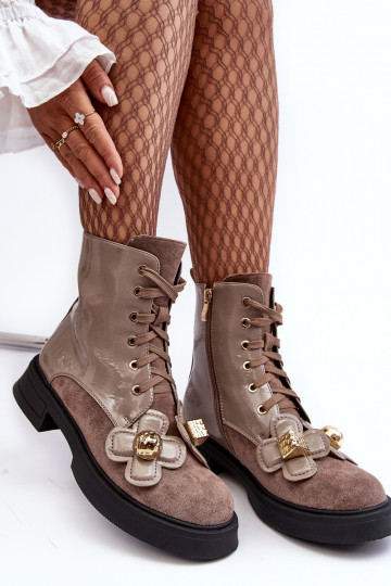 Dřeváky se zipy s pěknými detaily D&A MR870-76 šedá-hnědá