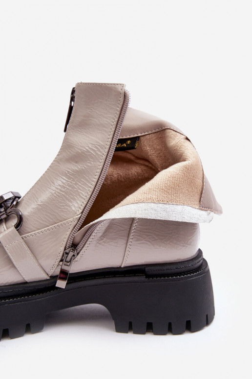 s efektem laku  Dřeváky se zipy D&A MR870-94 šedá s efektem laku  Dřeváky se zipy D&A MR870-94 šedá