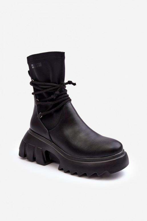 Dřeváky s platformou se stylovými detaily Černé Big Star MM274590 Dřeváky s platformou se stylovými detaily Černé Big Star MM274590