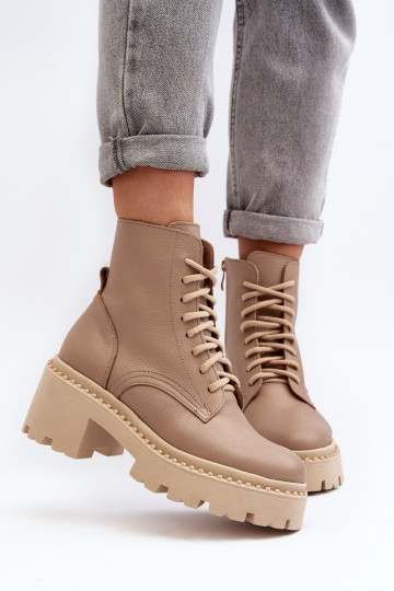 Zazoo 3413 Dámské podpatky Dámské boty se širokým podpatkem béžové