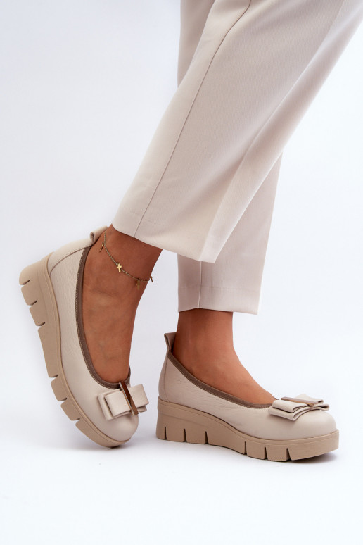 baleríny  s platformou s ornamenty Krémová  3384