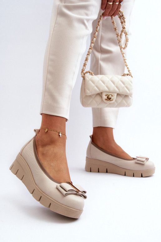 baleríny  s platformou s ornamenty Krémová  3384