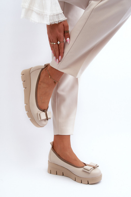 baleríny  s platformou s ornamenty Krémová  3384