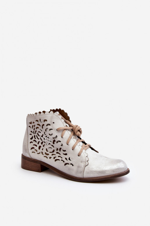 Zazoo 2871 Ažurová obuv  se šněrováním stříbrné barvy