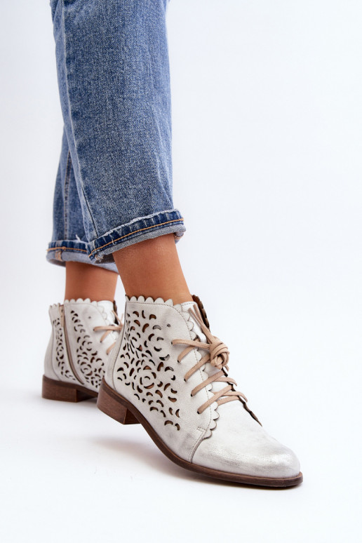 Zazoo 2871 Ažurová obuv  se šněrováním stříbrné barvy