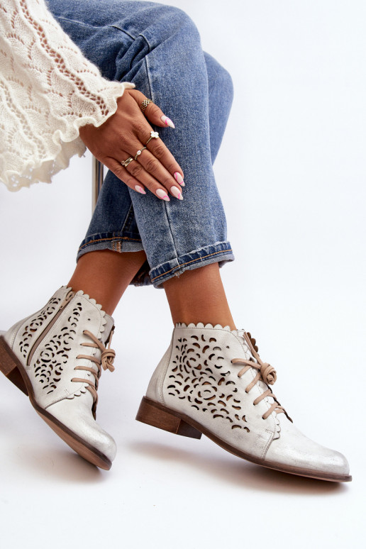 Zazoo 2871 Ažurová obuv  se šněrováním stříbrné barvy