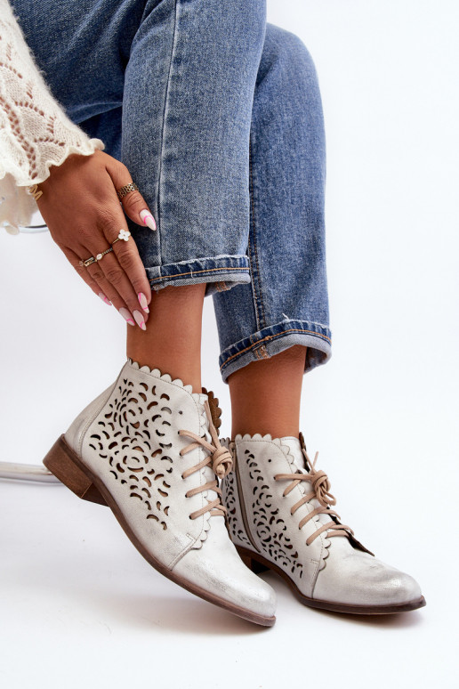 Zazoo 2871 Ažurová obuv  se šněrováním stříbrné barvy