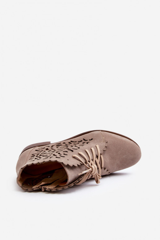 Zazoo 2871 Ažurová obuv  se šněrováním béžové Zazoo 2871 Ažurová obuv  se šněrováním béžové