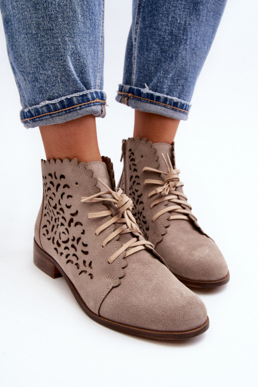 Zazoo 2871 Ažurová obuv  se šněrováním béžové Zazoo 2871 Ažurová obuv  se šněrováním béžové