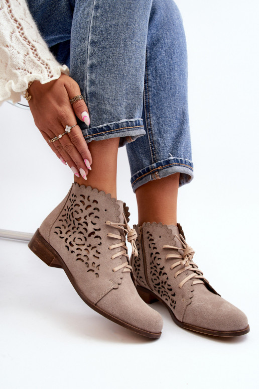 Zazoo 2871 Ažurová obuv  se šněrováním béžové Zazoo 2871 Ažurová obuv  se šněrováním béžové