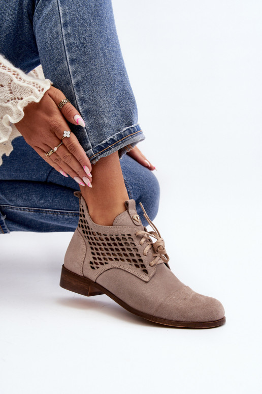 Zazoo 2878  Ažurová obuv  ze semiše béžové Zazoo 2878  Ažurová obuv  ze semiše béžové
