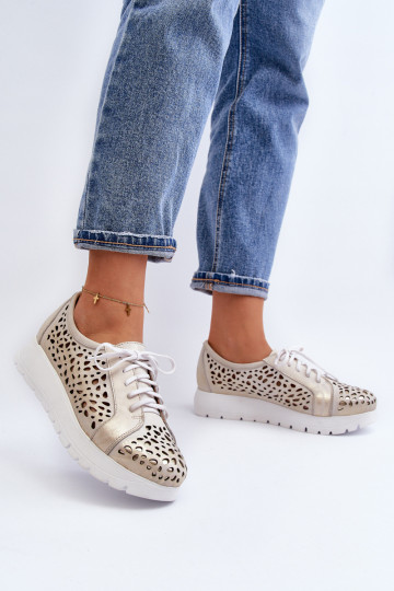 Zazoo 2821  boty  s ažurovými prvky zlaté barvy