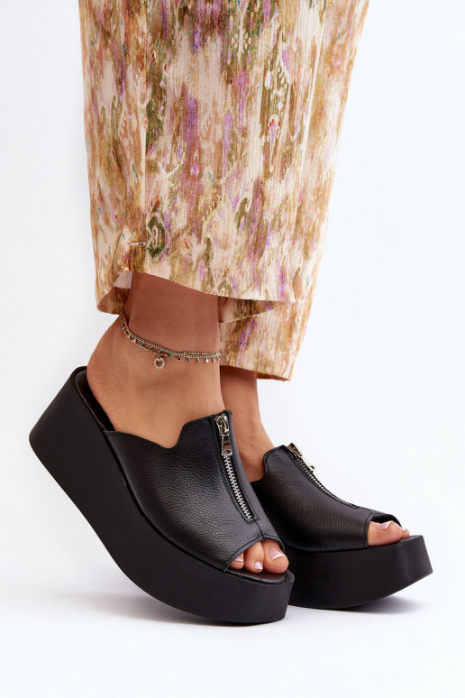 Zazoo 2916  Pantofle s platformou se zipy Černé