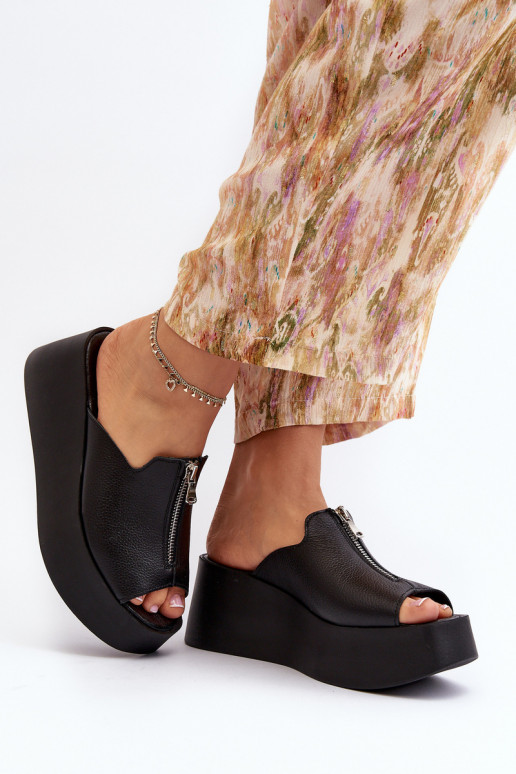 Zazoo 2916  Pantofle s platformou se zipy Černé