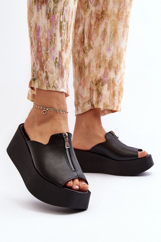 Zazoo 2916  Pantofle s platformou se zipy Černé