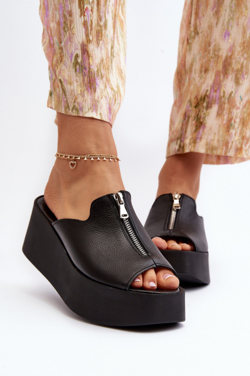 Zazoo 2916  Pantofle s platformou se zipy Černé
