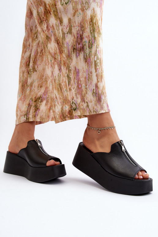 Zazoo 2916  Pantofle s platformou se zipy Černé