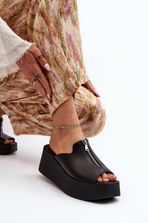 Zazoo 2916  Pantofle s platformou se zipy Černé