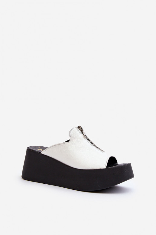 Zazoo 2916  Pantofle s platformou se zipy bílé