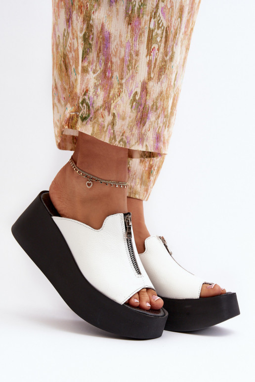 Zazoo 2916  Pantofle s platformou se zipy bílé