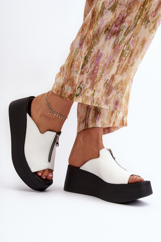 Zazoo 2916  Pantofle s platformou se zipy bílé