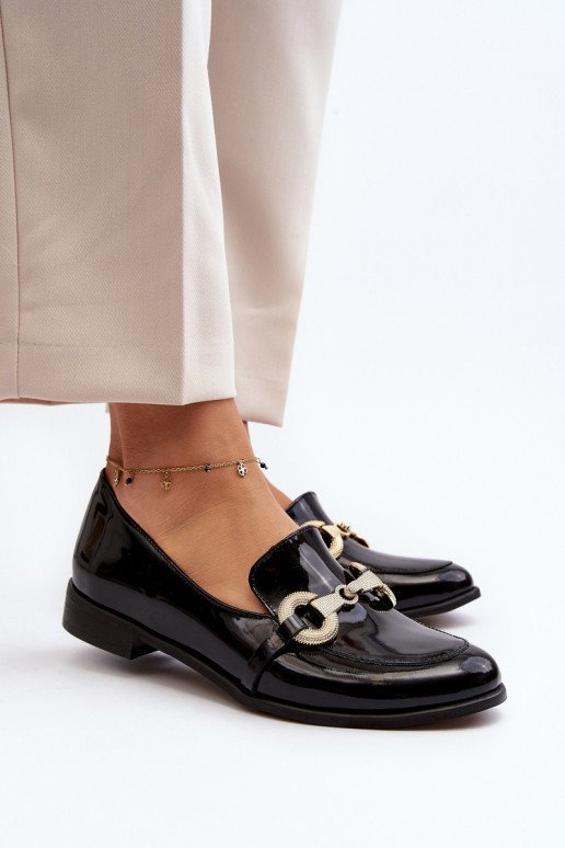 Zazoo 2880  mokasíny s efektem laku s ornamenty Černé Zazoo 2880  mokasíny s efektem laku s ornamenty Černé