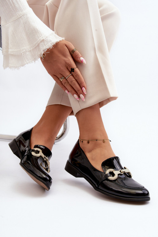 Zazoo 2880  mokasíny s efektem laku s ornamenty Černé Zazoo 2880  mokasíny s efektem laku s ornamenty Černé