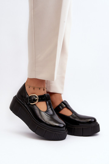 Zazoo 20102  s efektem laku boty s platformou Černé 2